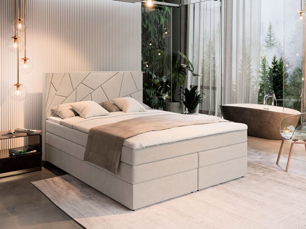 Masseno Boxspringbett TRANI 180x200 cm Komplett-Set mit Bonell Matratze und Topper, Polsterbett mit Bettkästen -Beige, INARI 22