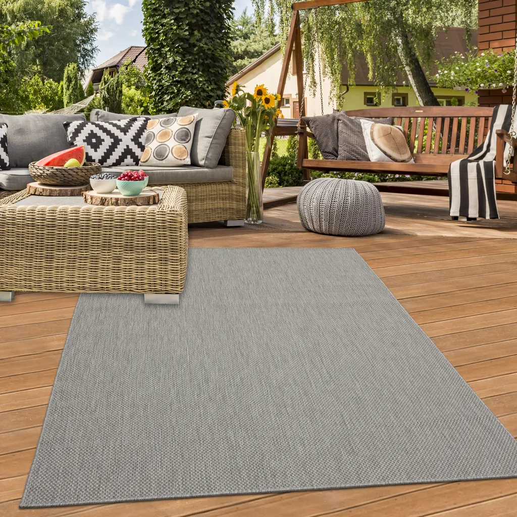 Tapis en sisal tissé à plat gris uni pour intérieur et extérieur 160x220