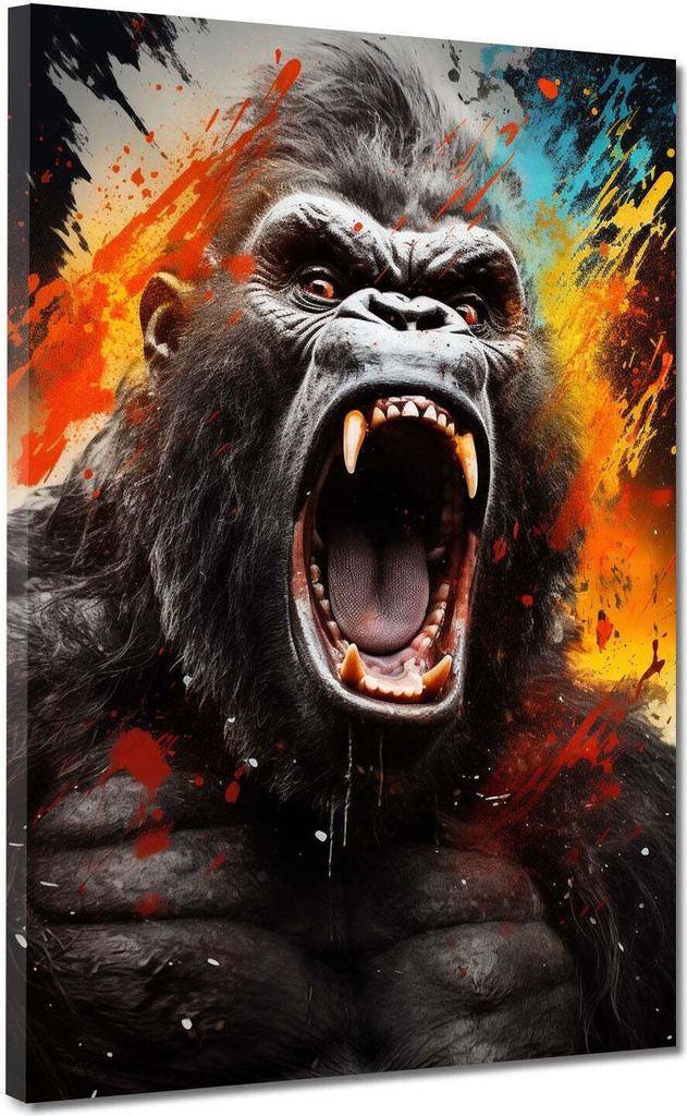 Gorilla Pop Art Splatter Leinwandbild Wandbild Kunstdruck XL Wanddeko: 60x80x4cm