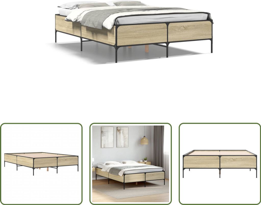The Living Store Bettgestell Sonoma-Eiche 120x190 cm Holzwerkstoff und Metall