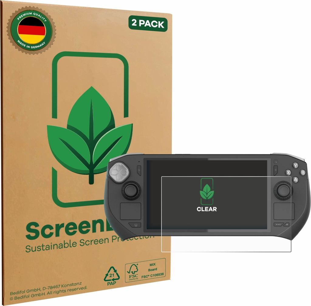 2x ScreenLeaf Schutzfolie für Zotac Gaming Zone nachhaltiger Displayschutz Display Schutz Folie Klar Transparent