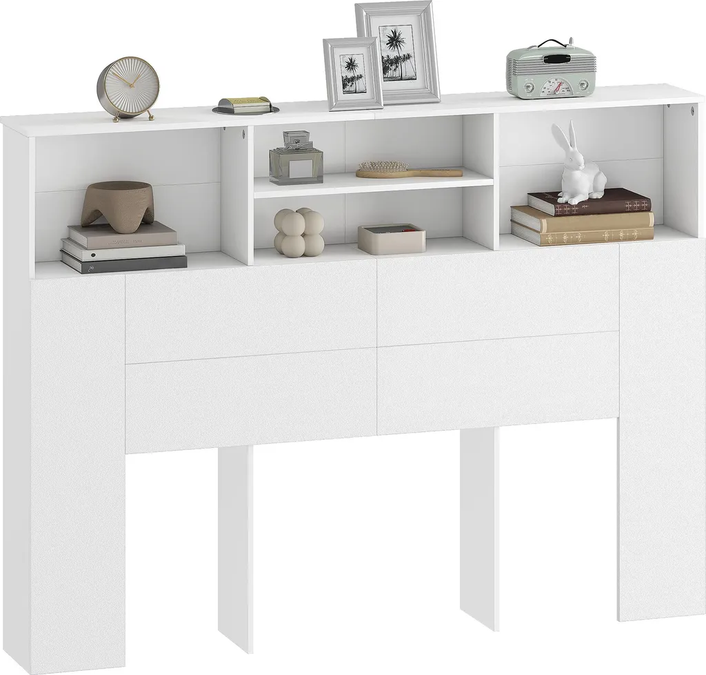 HOMCOM Tête de Lit 140 cm Blanche avec 4 Compartiments de Rangement