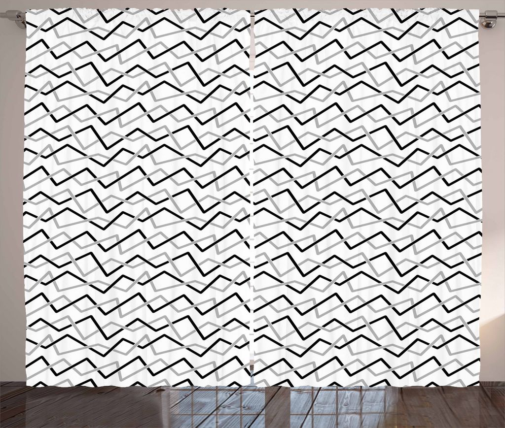 ABAKUHAUS Schwarz und Grau Rustikaler Gardine, abgewinkelt Stripes, Schlafzimmer Kräuselband Vorhang mit Schlaufen und Haken, 280 x 175 cm, Hellgr...