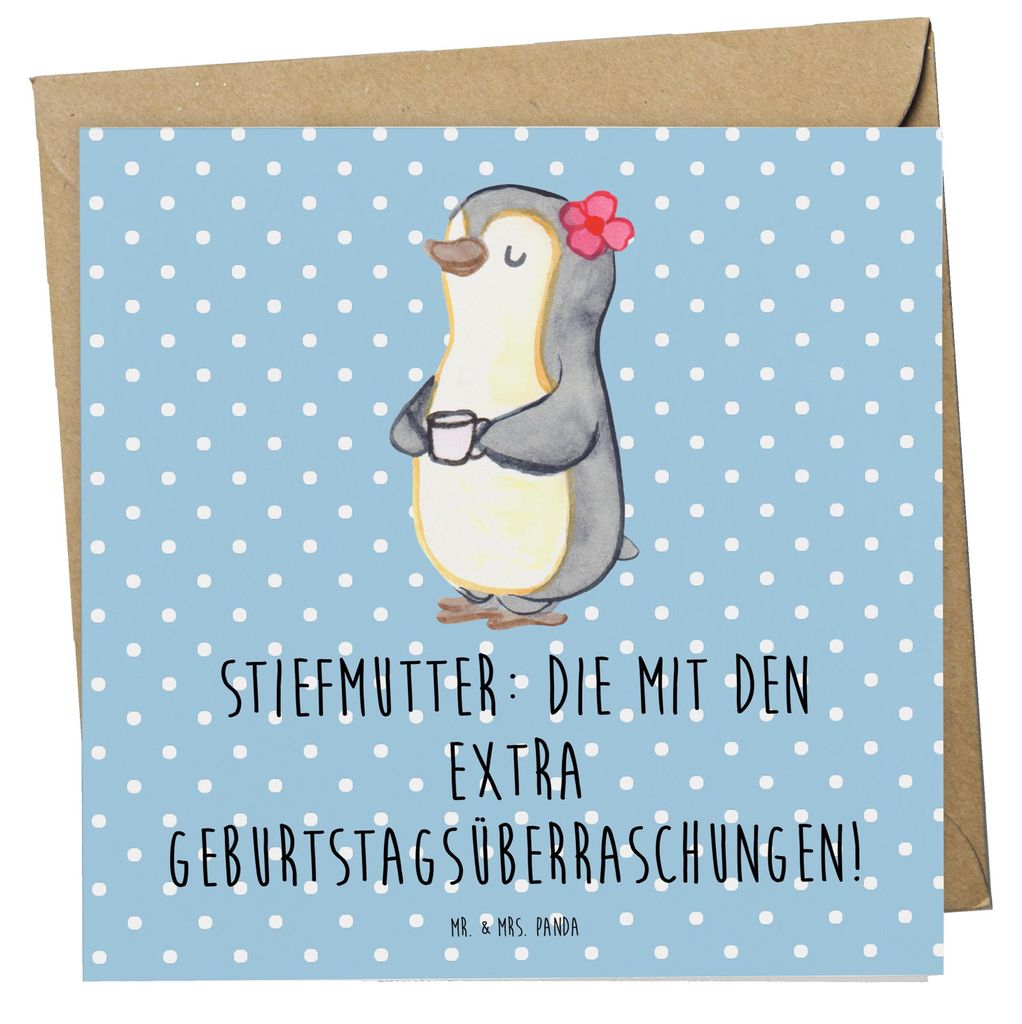 Mr. & Mrs. Panda Grußkarte Stiefmutter Überraschungen - Blau Pastell - Geschenk, Familienmitglieder, faltkarte, Familie, doppelkarte, Besonderes,...