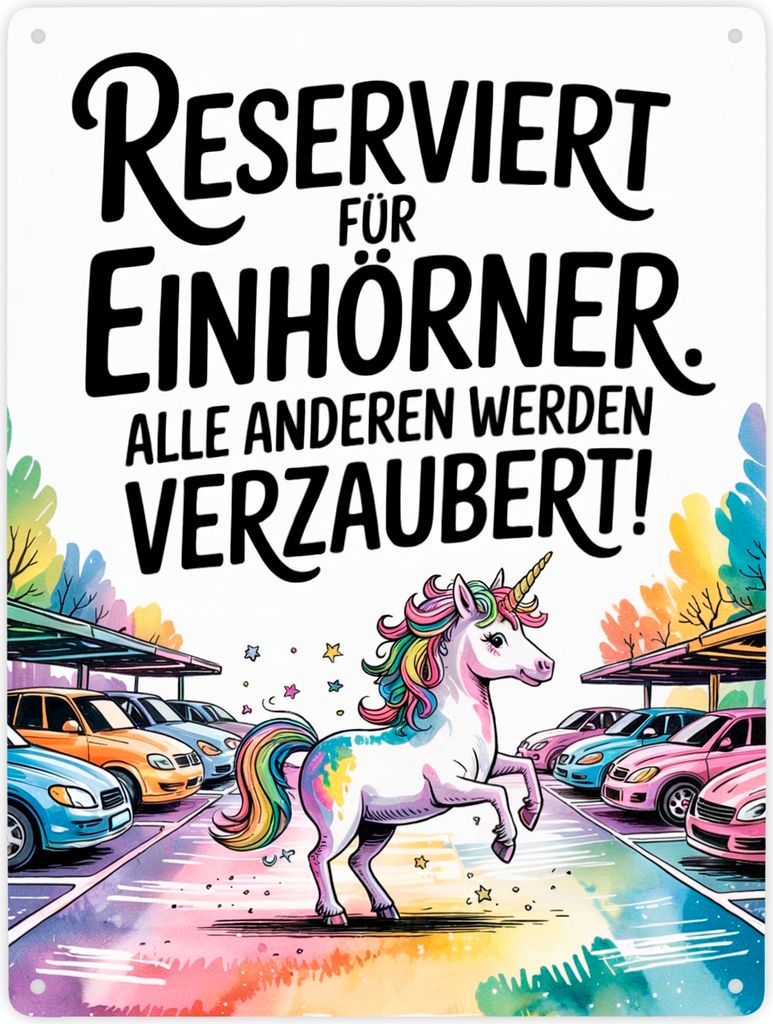 Parkplatz Reserviert für Einhörner Metallschild XXL in 28x38 cm Majestätisches