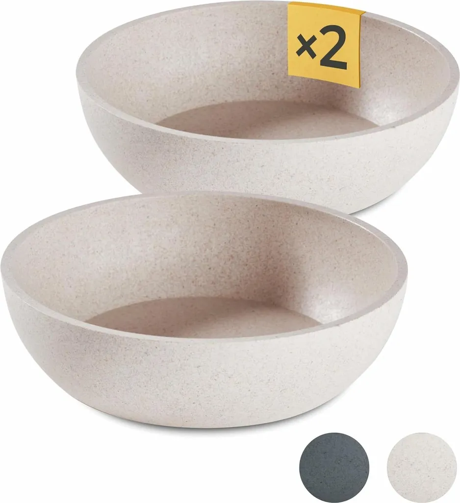 Bol pour chien 1L lavable au lave-vaisselle beige lot de 2 grand format