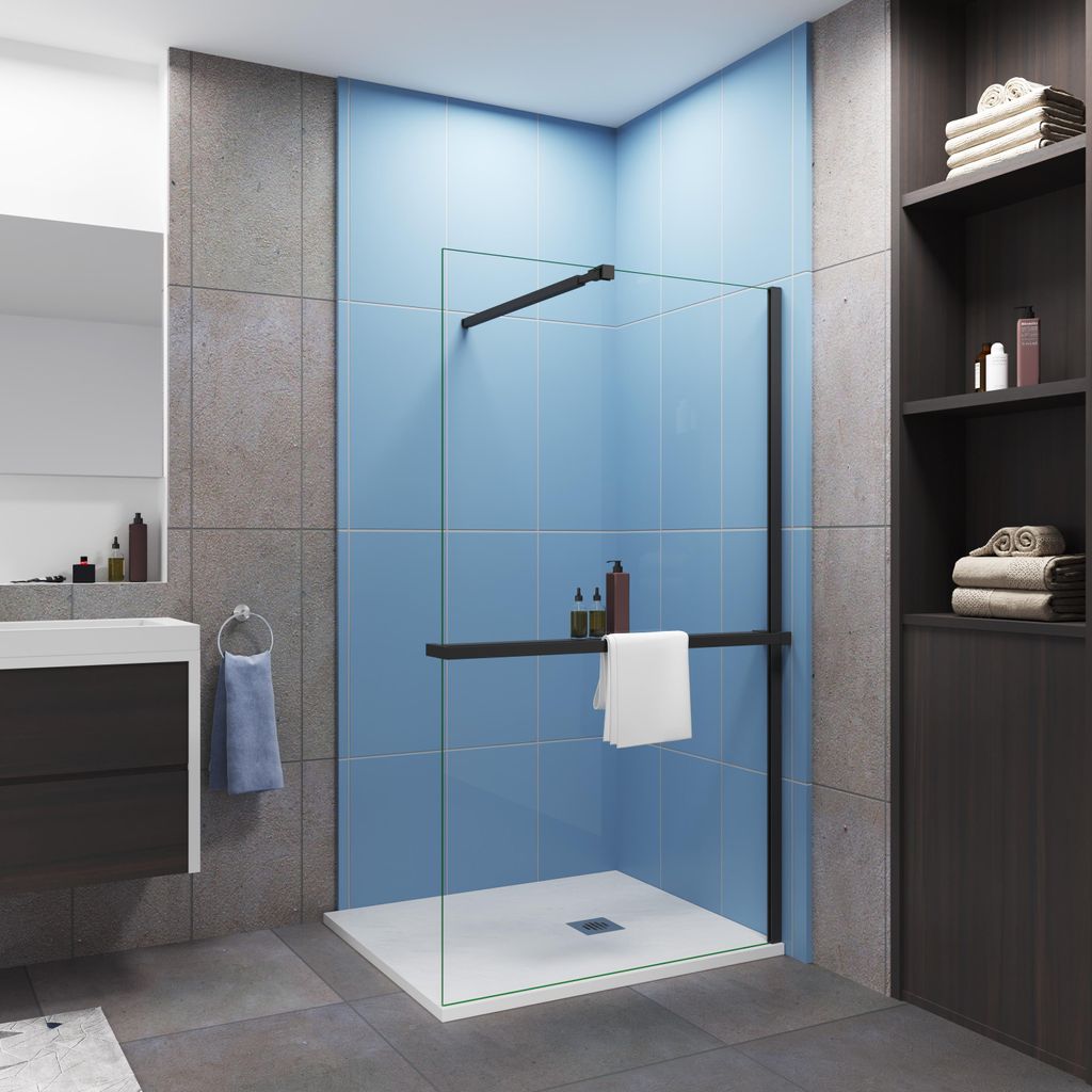Schwarz Duschwand Walk-In,ESG Klarglas 8mm,100x200cm,mit Produktbild 