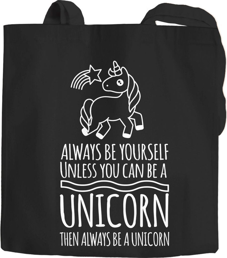 Jutebeutel Einhorn Always be yourself unless you can be a unicorn Tragetasche Stoffbeutel Moonworks schwarz 2 lange Henkel