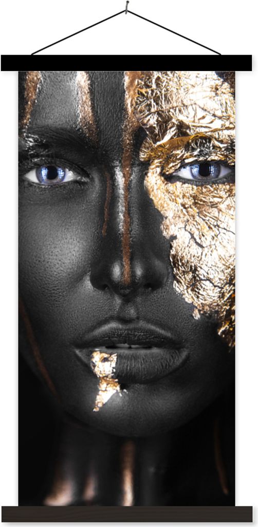 MuchoWow Textilposter Frau - Blattgold - Schwarz - Gold - Luxus 40x80 cm mit schwarzem Rahmen - Wandemalerei