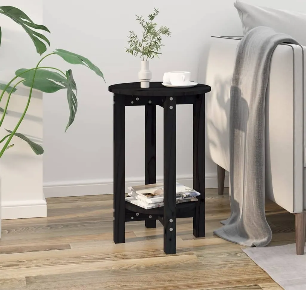 The Living Store tavolino nero Ø 40x60 cm in legno di pino massiccio