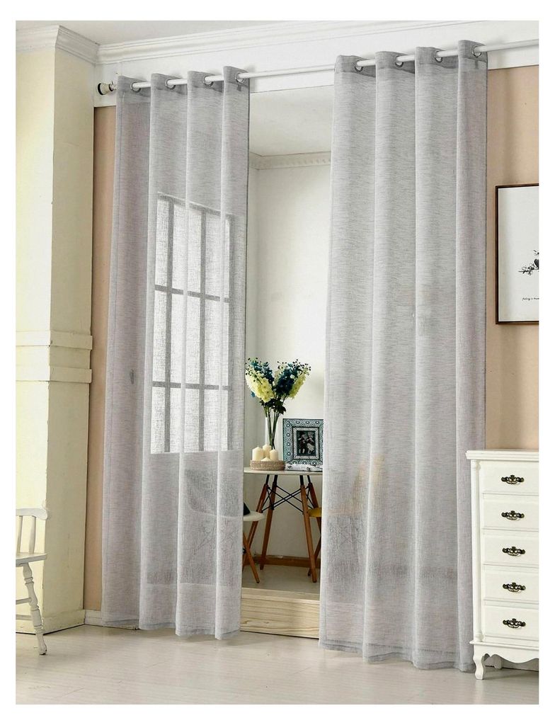 Transparente Gardine mit Ösen, Dekoschal in Leinen-Optik, Fensterschal für Schlafzimmer, Kinderzimmer und Küche, Hellgrau, 140x245 cm, 2 Stück