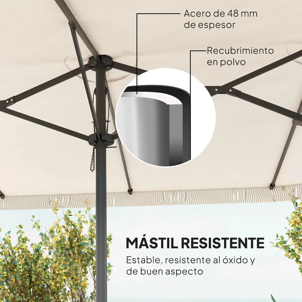 Parasol de Jardin Double Format Rectangulaire XXL Imperméable Crème - 6