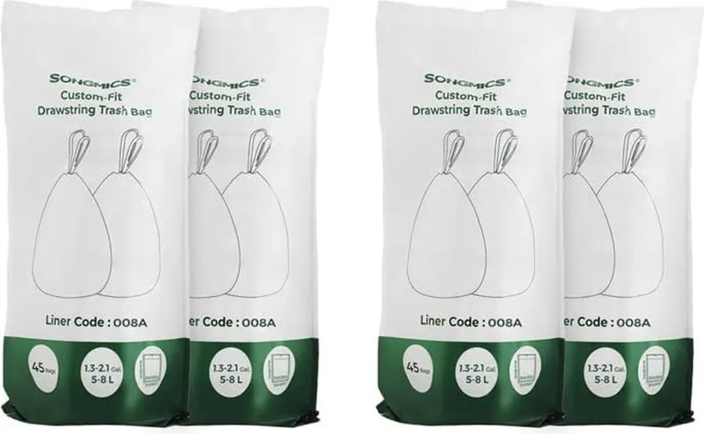 Sacs poubelle 8 litres avec cordon coulissant, lot de 2 x 45 pièces
