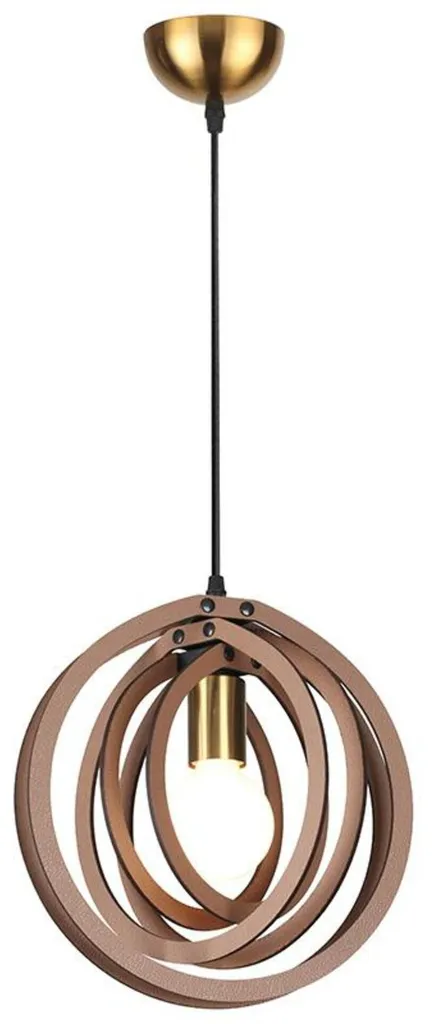 Suspension ACA TRITON ZM391P29WLL en cuir marron et MDF E27 Ø29cm