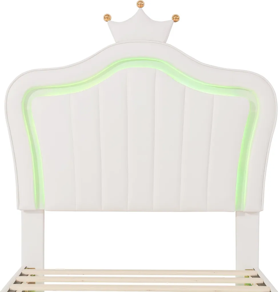 Lit Adulte 1 Personne 90x200 cm Blanc avec LED pour une Chambre Moderne