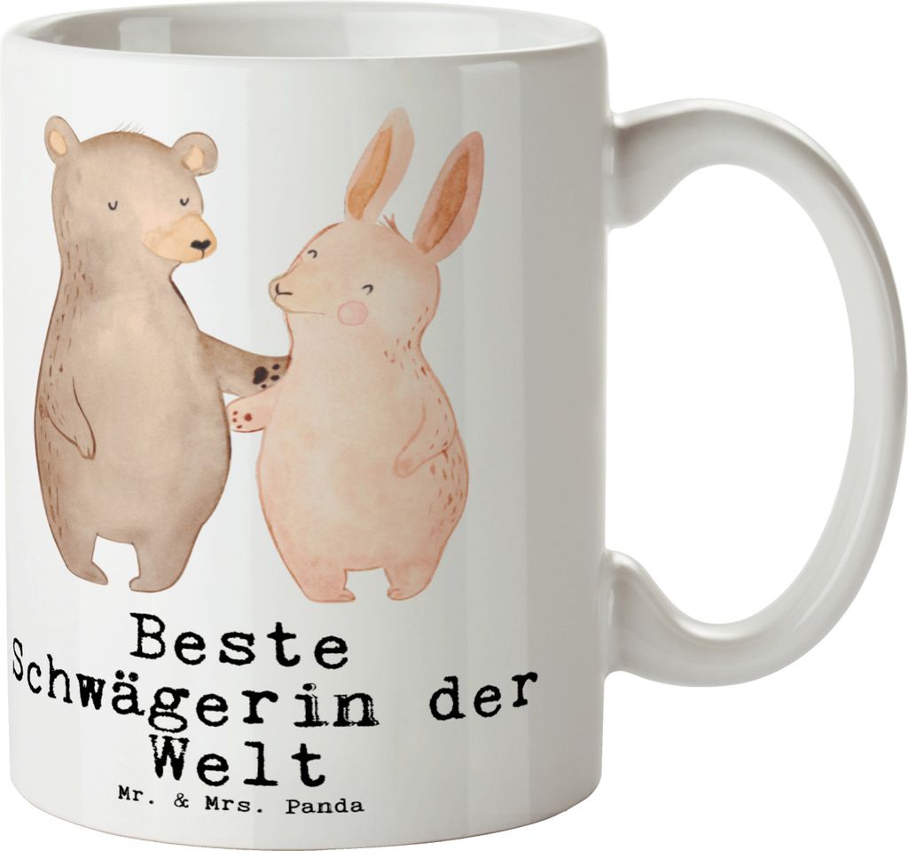 Mr. & Mrs. Panda Kaffeebecher Hase Beste Schwägerin der Welt - Weiß - Geschenk, Pott, Familie, Ehefrau, Partner, Teetasse, Ehemann, Danke, cappuc...