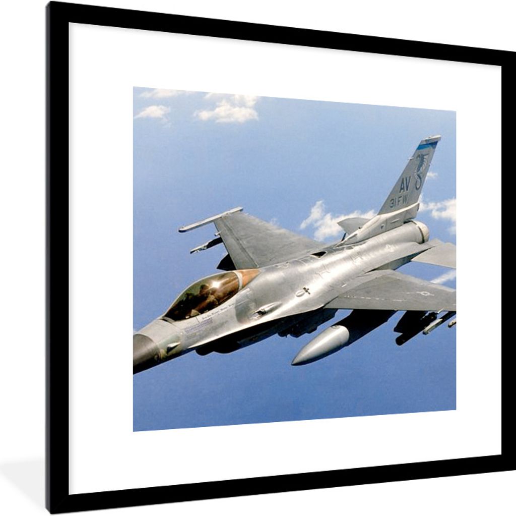 MuchoWow Gerahmtes Poster Das Kampfflugzeug F-16 Fighting Falcon 40x40 cm - Poster mit Schwarzem Bilderrahmen Wandposter Rahmen Foto Bilder - Pos...