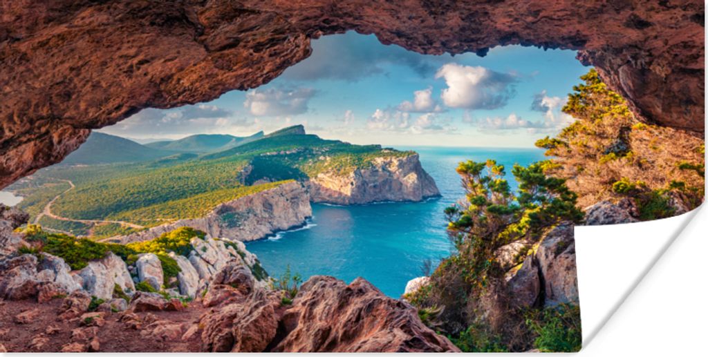 MuchoWow Poster Höhle - Natur - Meer - Landschaft 160x80 cm - Foto Poster