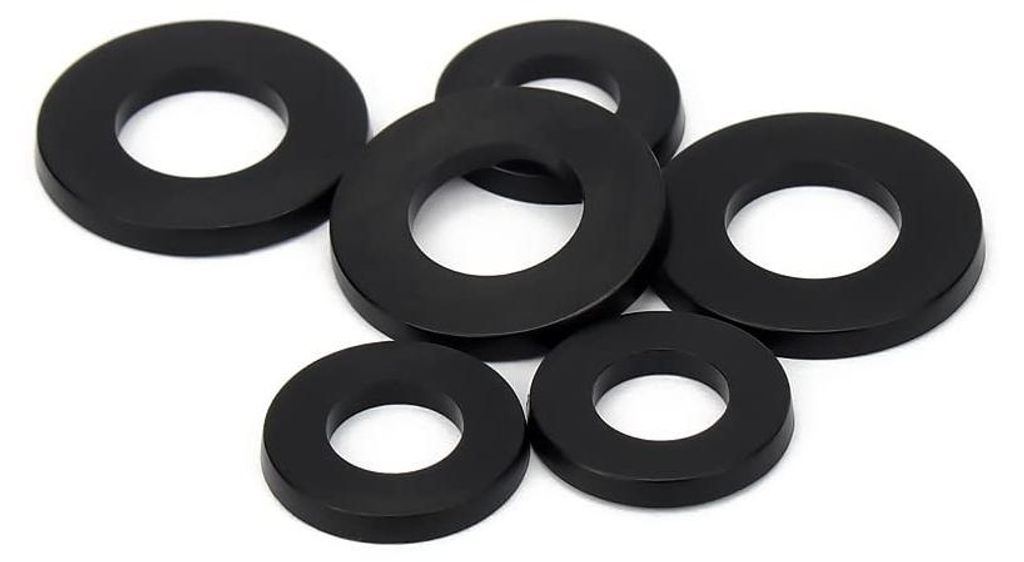 Schwarze, flache Nylonringe aus Kunststoff, M5×10×1,0 mm, 200 Stück