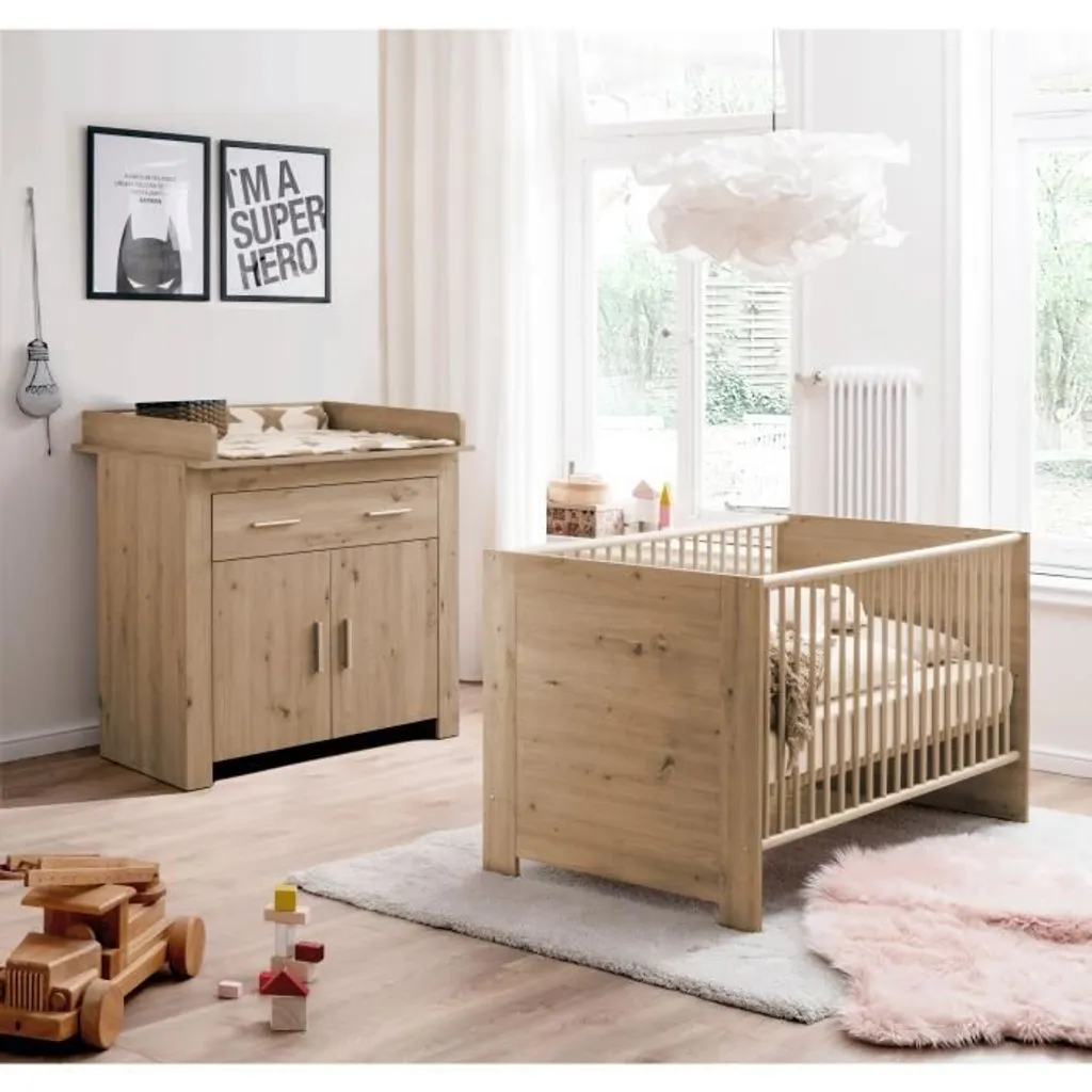 Ensemble chambre bébé complète AHOI Duo 2 pièces en décor blanc et bois