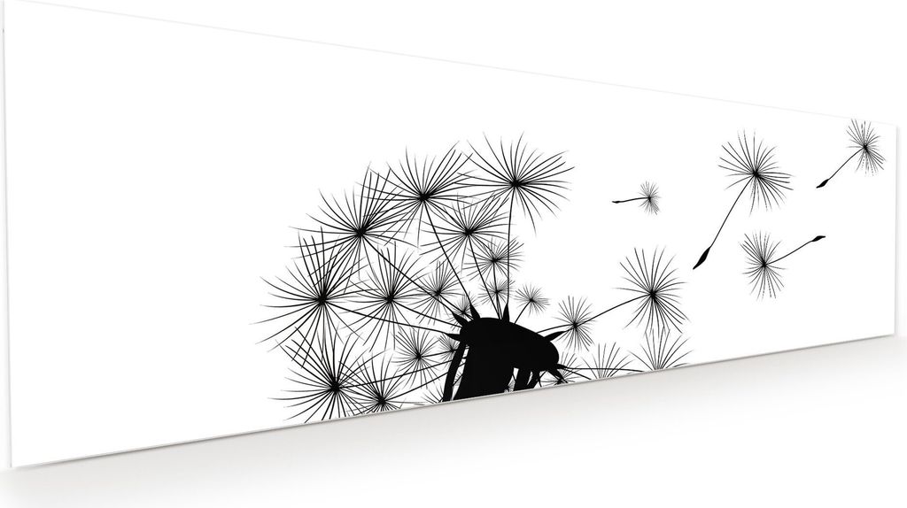 Glasbild Wandbild Löwenzahn Silhouette 120x40cm in XXL für Wohnzimmer, Schlafzimmer, Badezimmer, Flur