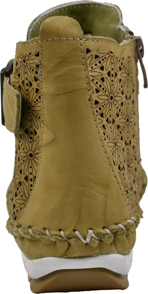 Gemini Damen Stiefelette Leder Cutouts floral Muster 382019-19, Größe:39 EU, Farbe:Grün