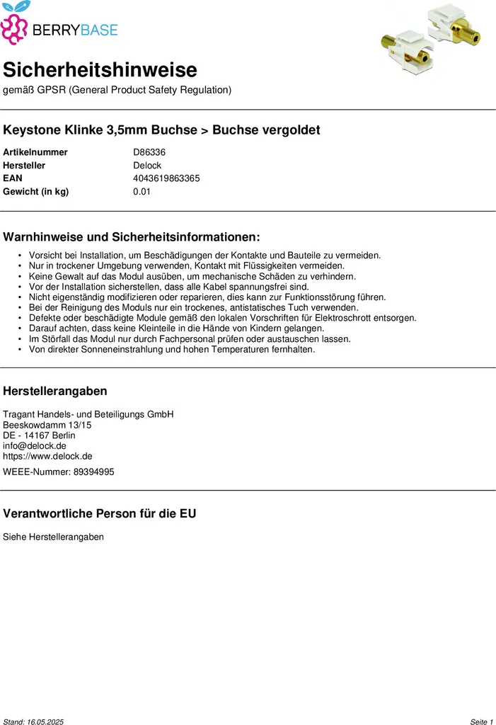 Réparez vos prises murales avec le module Keystone Jack 3,5mm Delock - 4