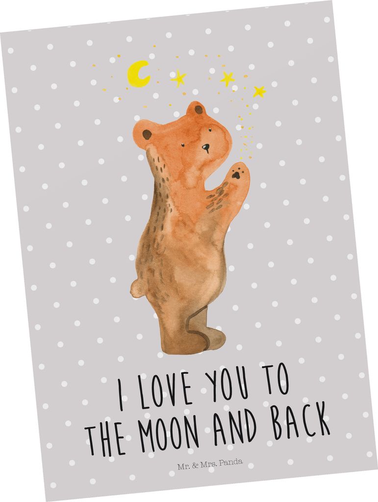 Mr. & Mrs. Panda Postkarte Verliebter Bär - Grau Pastell - Geschenk, Teddy, To The Moon And Back, Spruch, Verliebte, Ansichtskarte, Postkarten, ei...