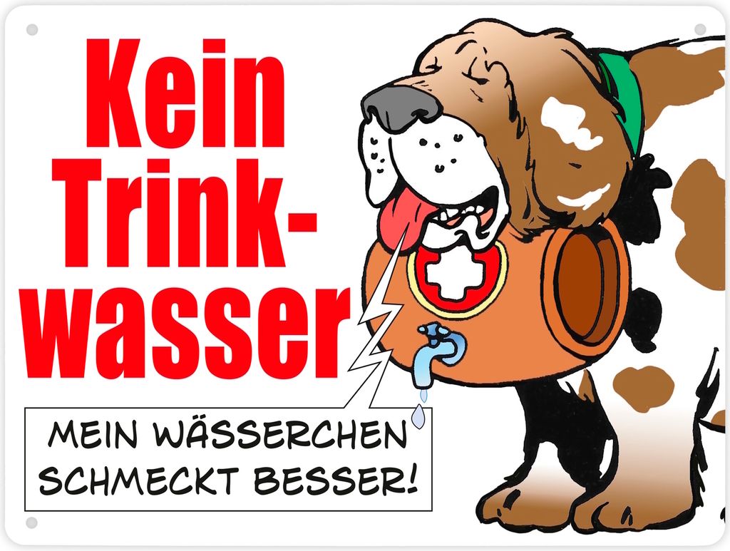 Kein Trinkwasser Metallschild XL in 21x28 cm in weiß mit Schweizer Alpenhund