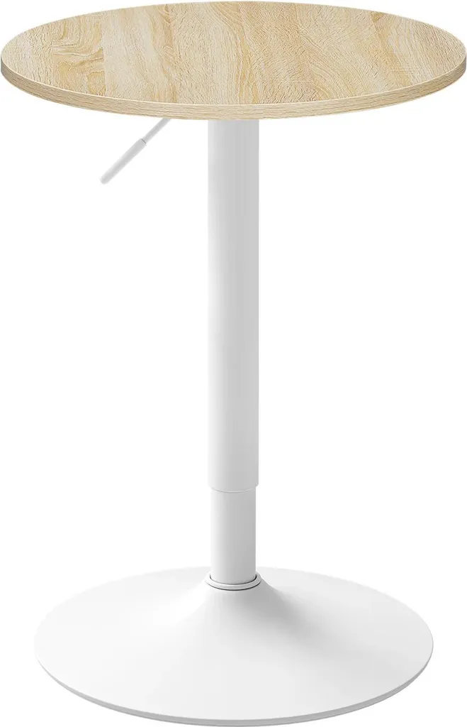 Tavolo da bar - Tavolo da bistrot - Regolabile in altezza 70-91 cm - Rotondo Ø 60 cm - Piano in MDF - Per casa e bar - Rovere chiaro