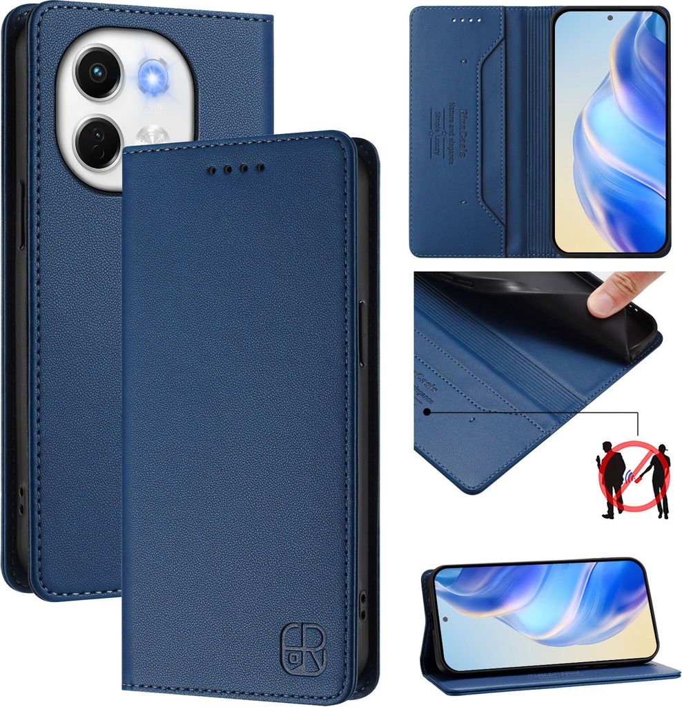 Lederhülle für Tecno Spark 30 5G/Pova 6 Neo 5G Hülle Flip Brieftasche Kartenfächern Ständer Schutzhülle Blau