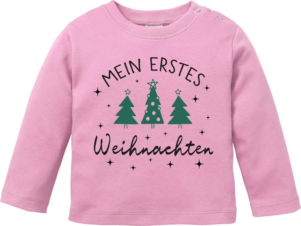 Baby Langarmshirt Mein erstes Weihnachten Babyshirt Weihnachtsmotiv Tannenbäume XMAS Outfit Jungen Mädchen SpecialMe