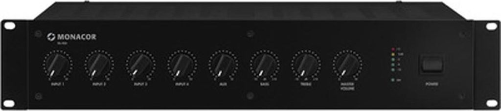 MONACOR ELA-Mono-Mischverstärker 19'' 2HE 100V/4Ohm 120W 5Kanäle sw PA-900