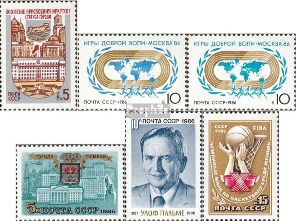 Briefmarken Sowjetunion 1986 Mi 5620,5621-5622,5627, 5628,5629 (kompl.Ausg.) postfrisch Stadtrecht für Irkutsk