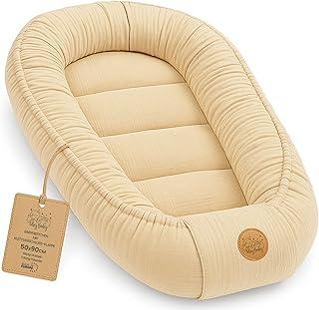 Musselin Babynest Nestchen Baby 90x50 cm - Babynestchen Neugeborene Nest für Kinder Bett und Babybett tragbar Kuschelnest Coccon für Jungen und M...