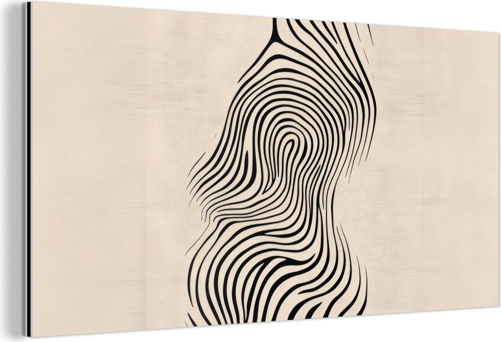 MuchoWow Wanddekoration Metall Metallbild Wandkunst 40x20 cm Linien - Abstrakt - Gewellt - Schwarz MuchoWow Aluminium Gemälde - Bild - Aluminium