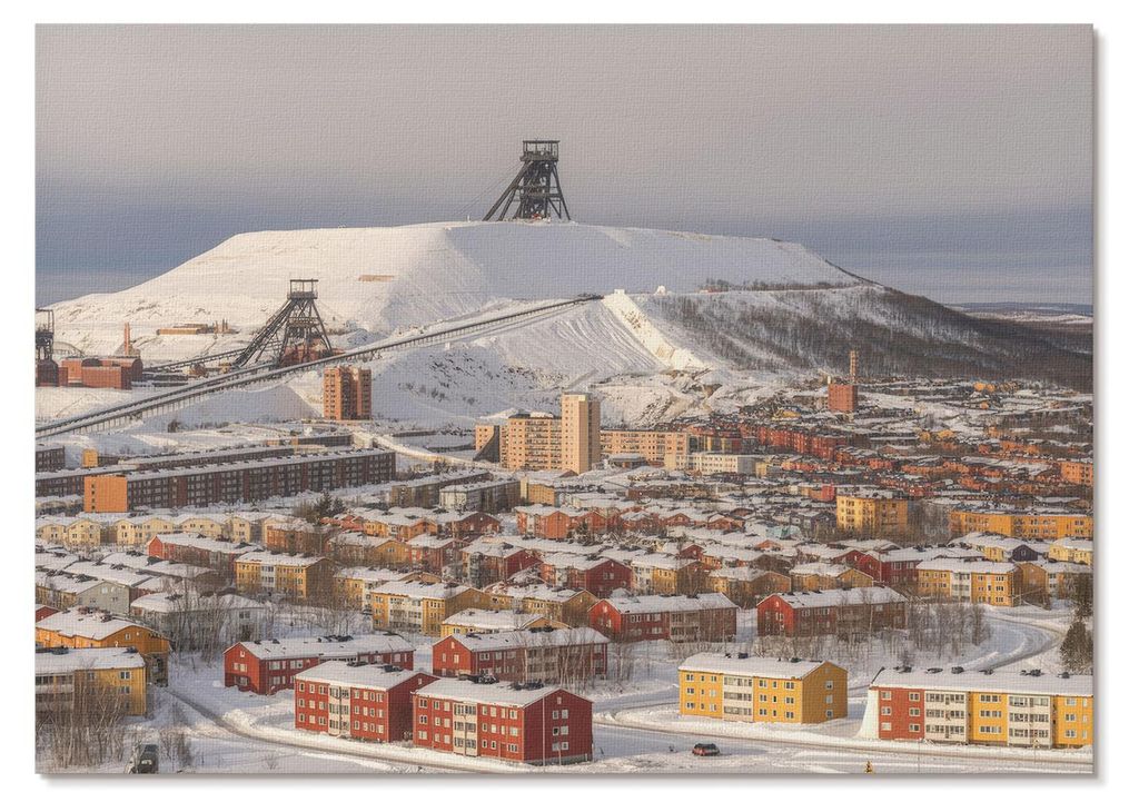 POSTER - 42x29 cm (A3) - MM - Winterstadt mit farbenfrohen Gebäuden, die einen Kontrast zum Schnee bilden - Wandbild für Wohnzimmer Schlafzimmer ...