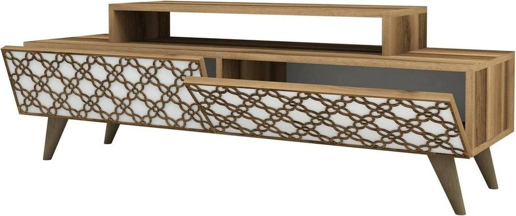 Fernsehschrank Dpierobo, Ständer für Wohnzimmerfernseher, Niedriges Wohnzimmer-Sideboard, TV-Ständerbasis, 140x42h49 cm, Walnuss und Weiß