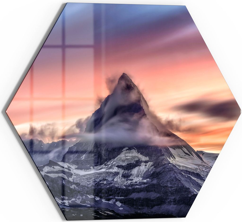 DEQORI Glasbild Echtglas 55x48 cm 'Sonnenaufgang Matterhorn' Wandbild Bild modern Deko