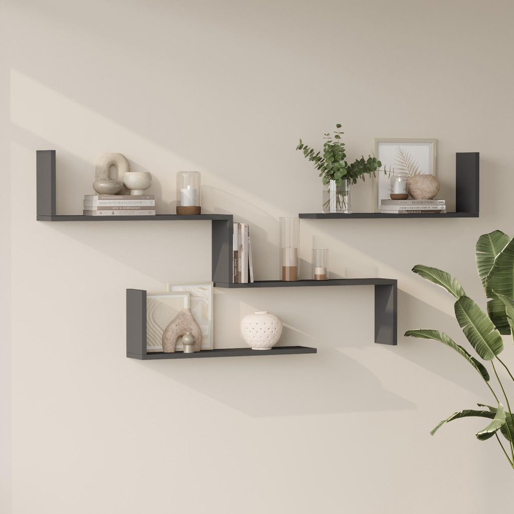 Wandregalset 3-tlg. 'Vepinshul' modular Anthrazit Produktbild 