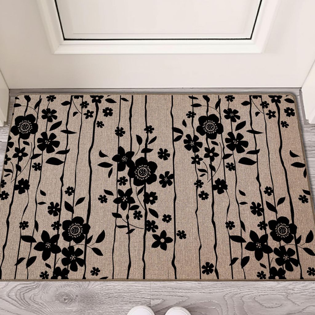 Dariana Universal Fußmatte Linen Blumen 60x90 cm - Rutschfester Vorleger für Küche, Bad & Flur