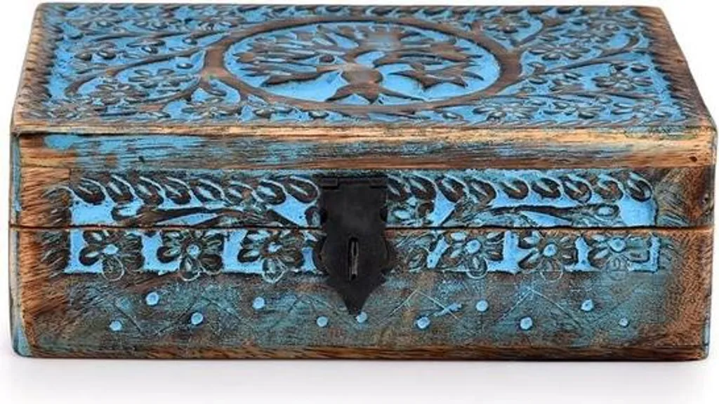 Coffret à bijoux en bois sculpté Arbre de Vie - Boîte avec verrouillage