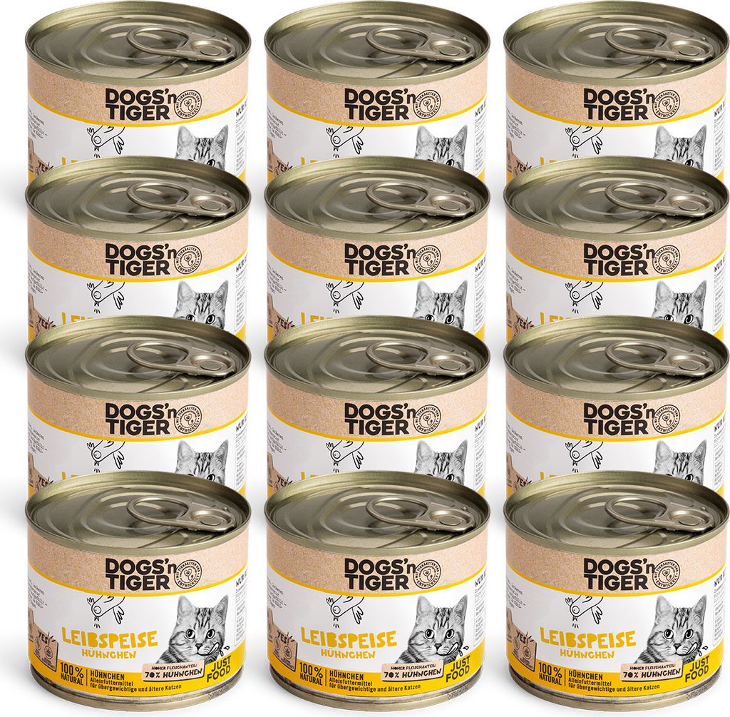 Dogs’n Tiger Adult Premium, Katzenfutter, Leibspeise, Nassfutter, Getreidefrei, Huhn, 12x 200g