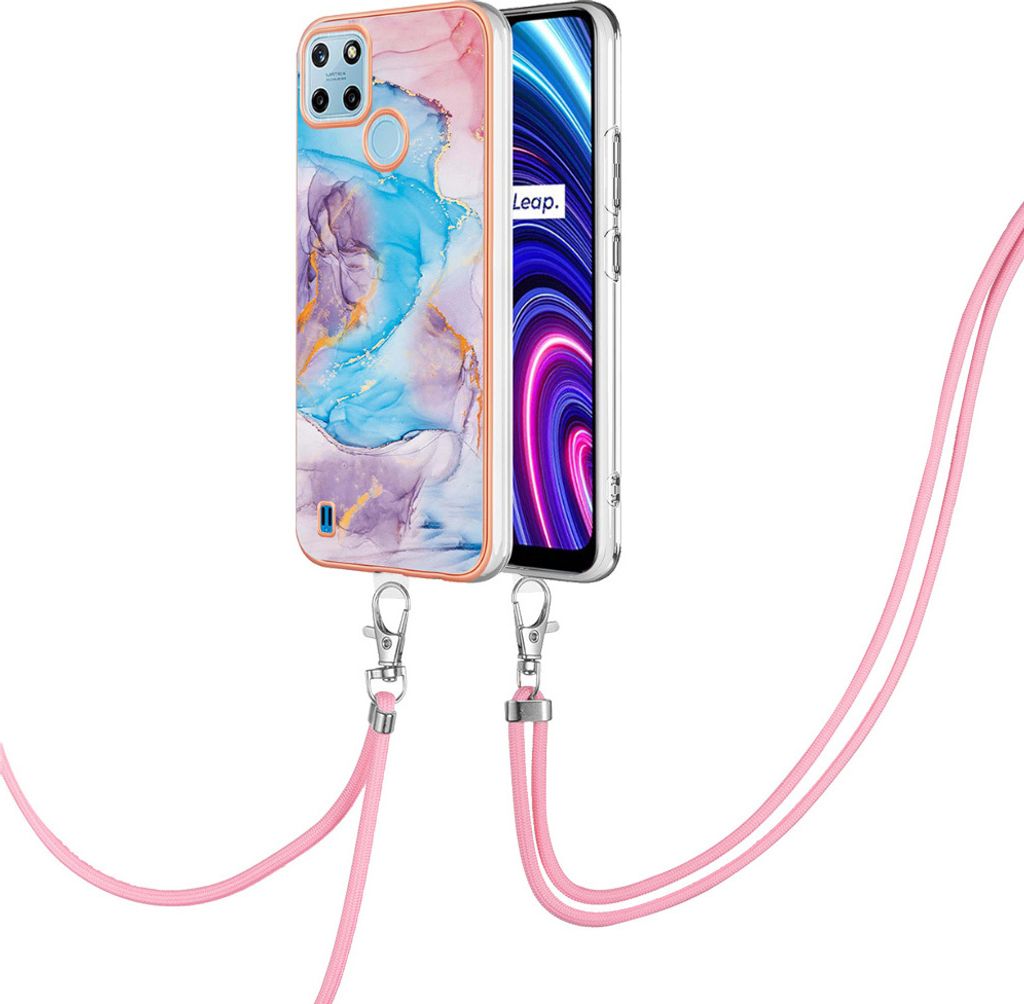 Handykette Hülle für Realme C21Y / C25Y Muster TPU Schutzhülle mit verstellbarem Tragegurt Blau