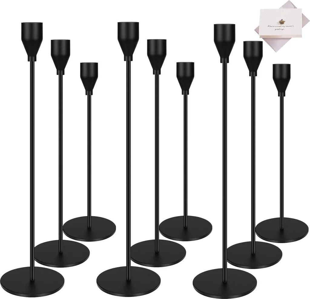 Set de 3 bougeoirs noirs modernes en métal de haute qualité pour salon