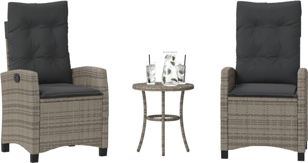 vidaXL 3-tlg. Bistro-Set mit Kissen Grau Poly Rattan