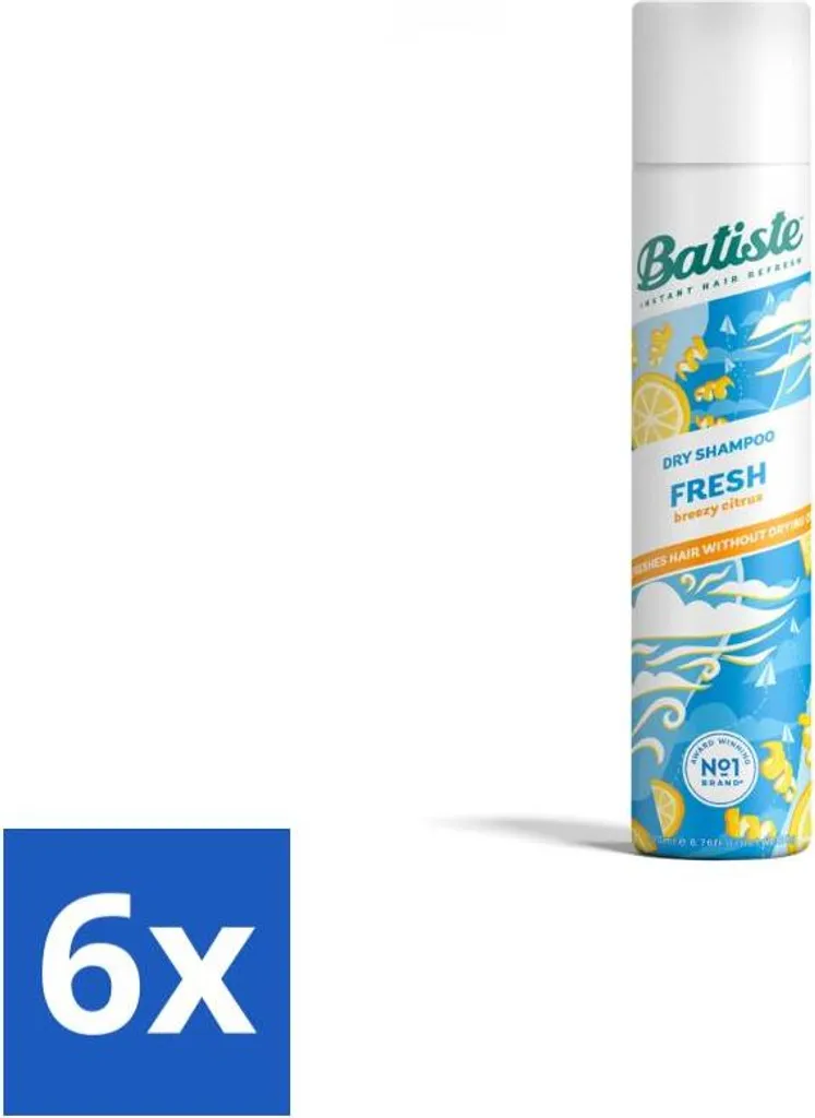 Batiste - Fresh - Shampoo a secco - Fragranza fresca e pulita - Rinfresca e dà tenuta - 200 ml - Value pack - 6 pezzi