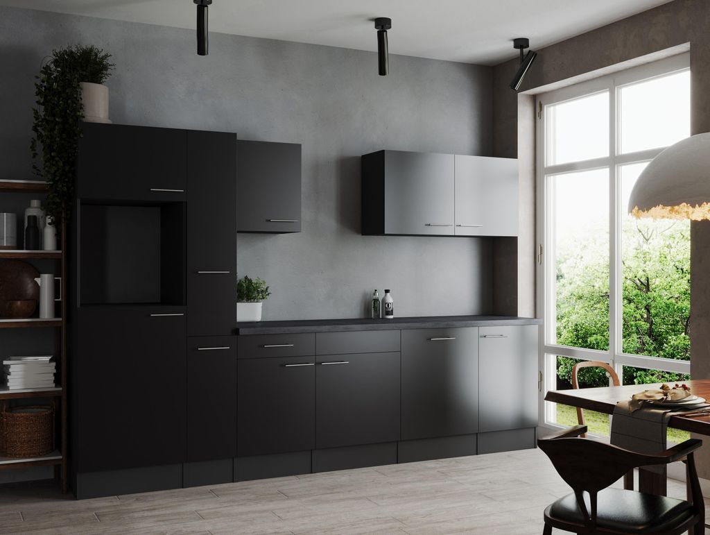 Küche Küchenzeile Leerblock Grau Matt Schwarz Oliver 310 cm Produktbild 