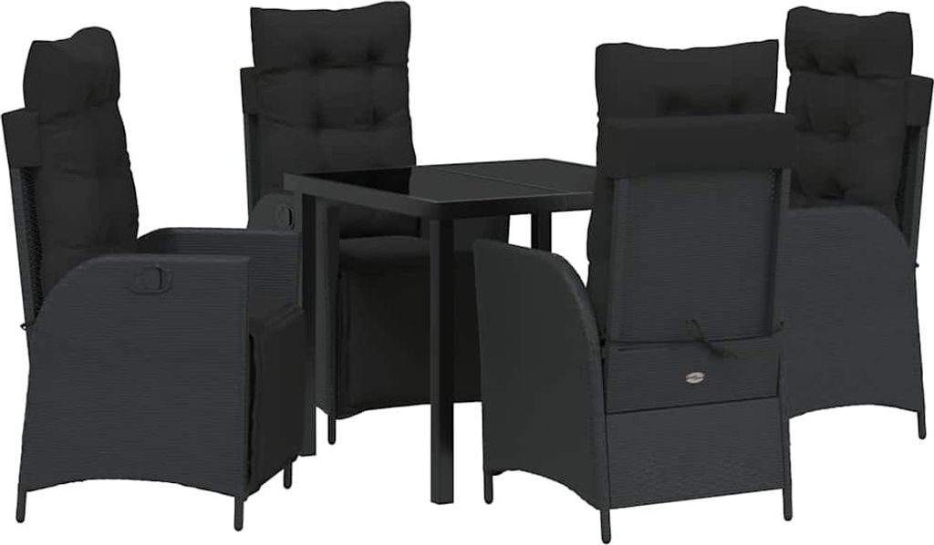 Garten Essgruppe mit Kissen 5 pcs Schwarz Poly-Rattan