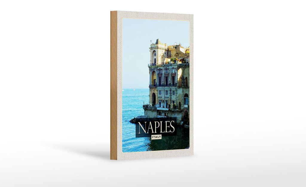 Holzschild Reise 12x18 cm Naples Italy Neapel Panorama Meer Produktbild 